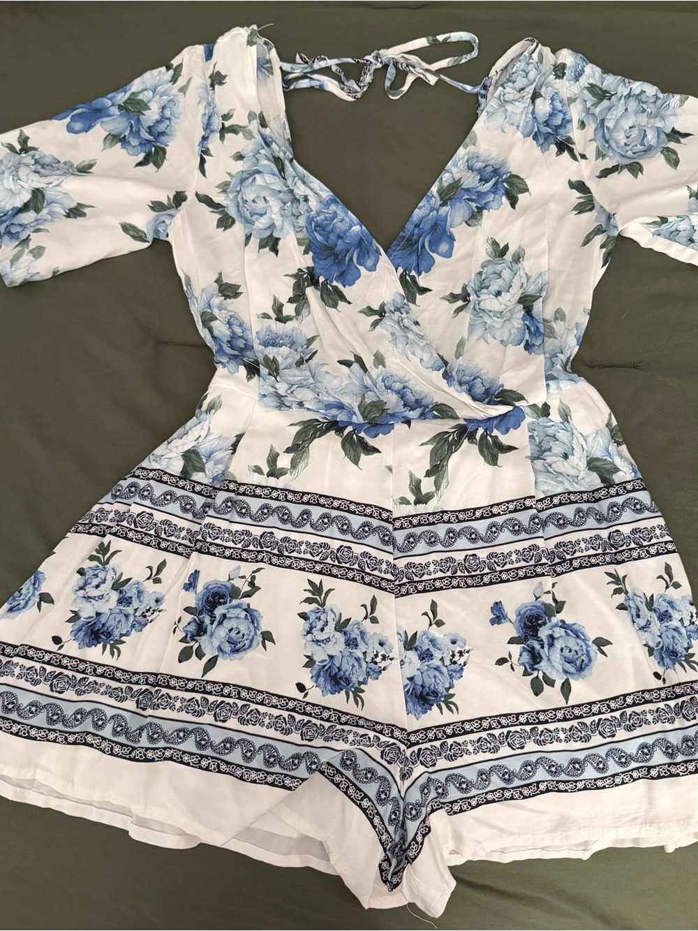 Trixxi White Romper with Blue Floral Print